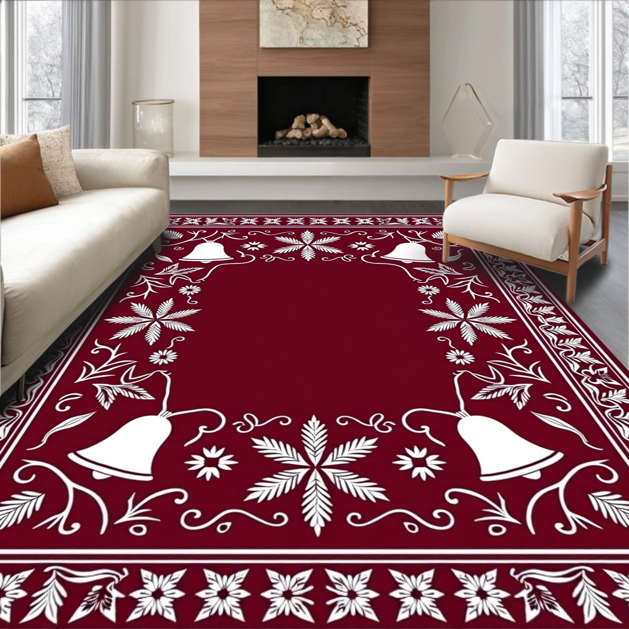 Crimson Bell Floral Border Rug
