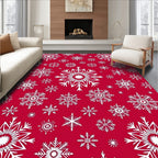 Crimson Red White Snowflake Collage Rug