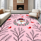 Pink Snowman Cardinal Winter Forest Rug