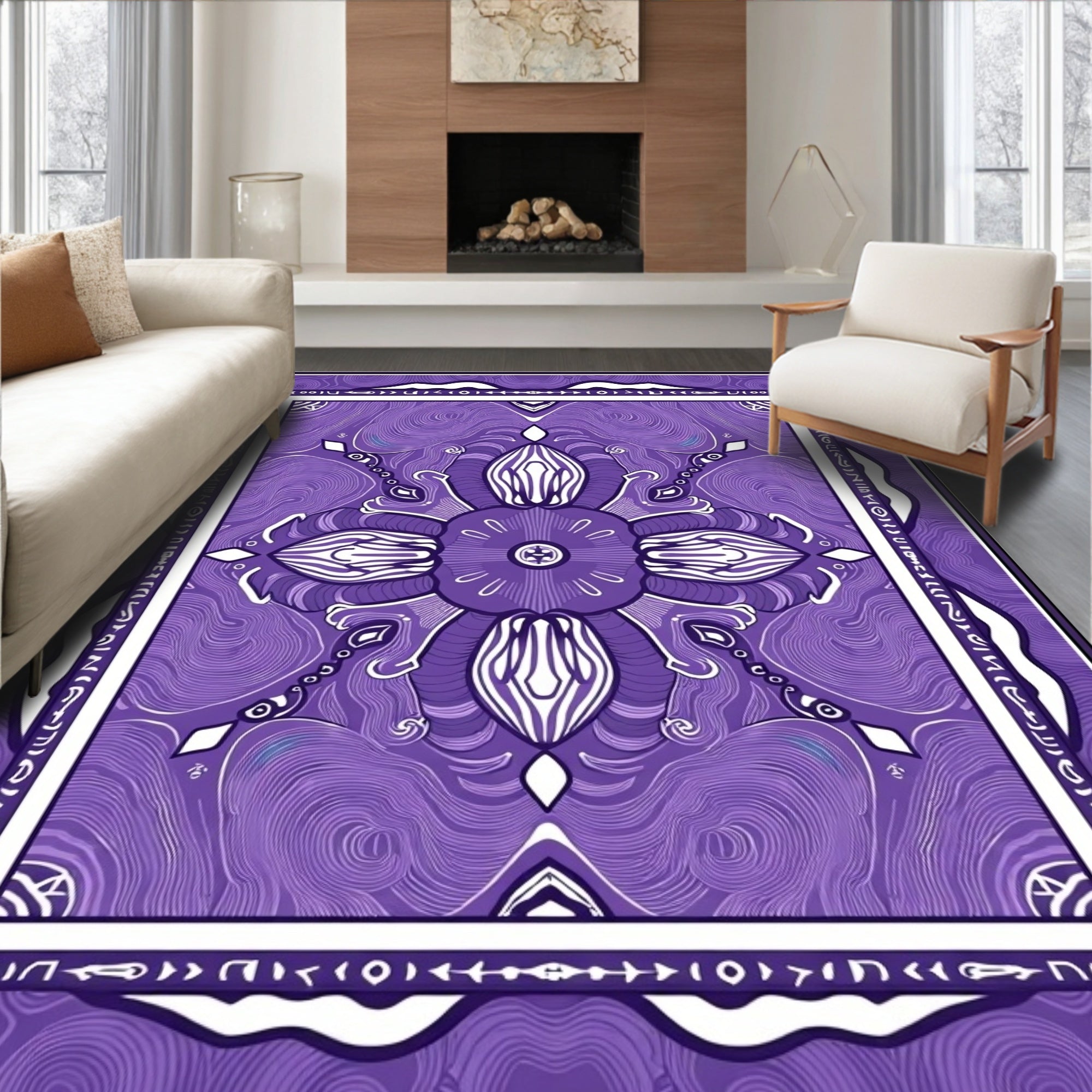 Vibrant Purple Floral Medallion Wave Rug