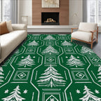Classic Green White Christmas Tree Medallion Rug