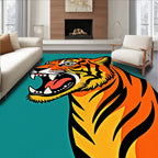 Bold Tiger Head Orange Black Teal Rug