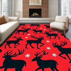 Bold Black Reindeer Snowflakes Red Rug