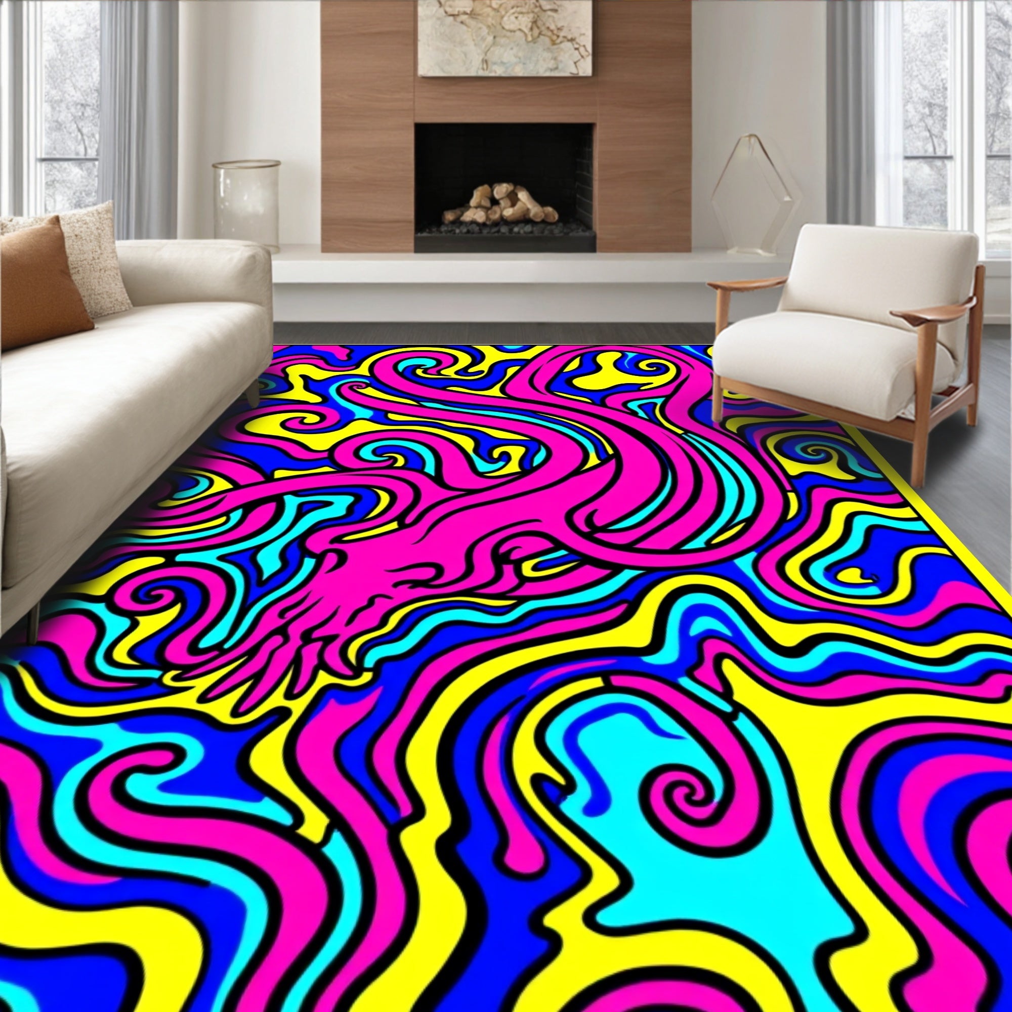 Vibrant Pink Amorphous Swirls Rug