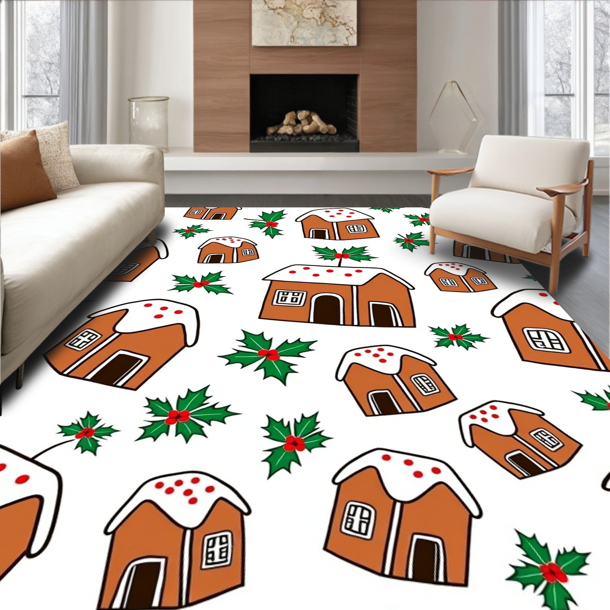 Gingerbread Houses Holly Scatter Print Rug