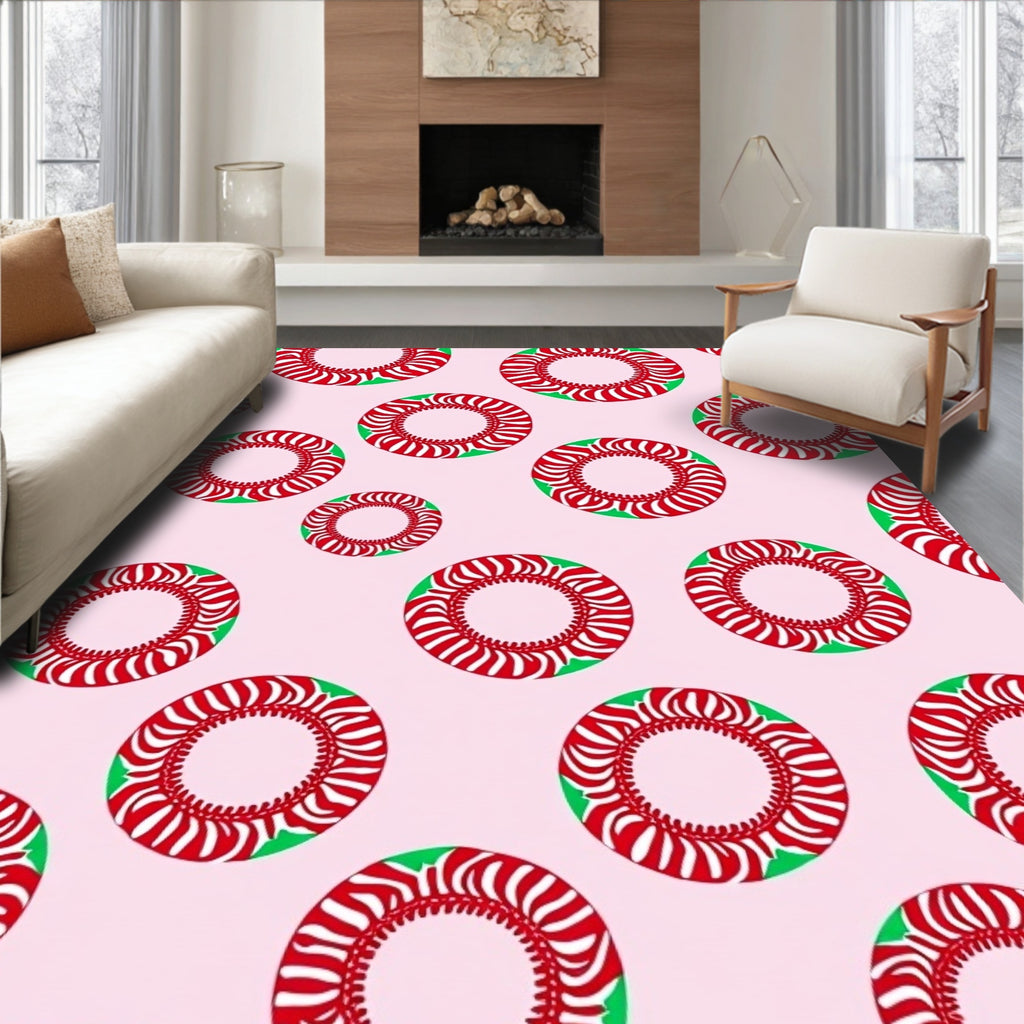 Red Green Ringed Circular Holiday Rug