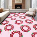 Red Green Ringed Circular Holiday Rug