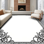 Ornate Black Scrollwork Border Rug