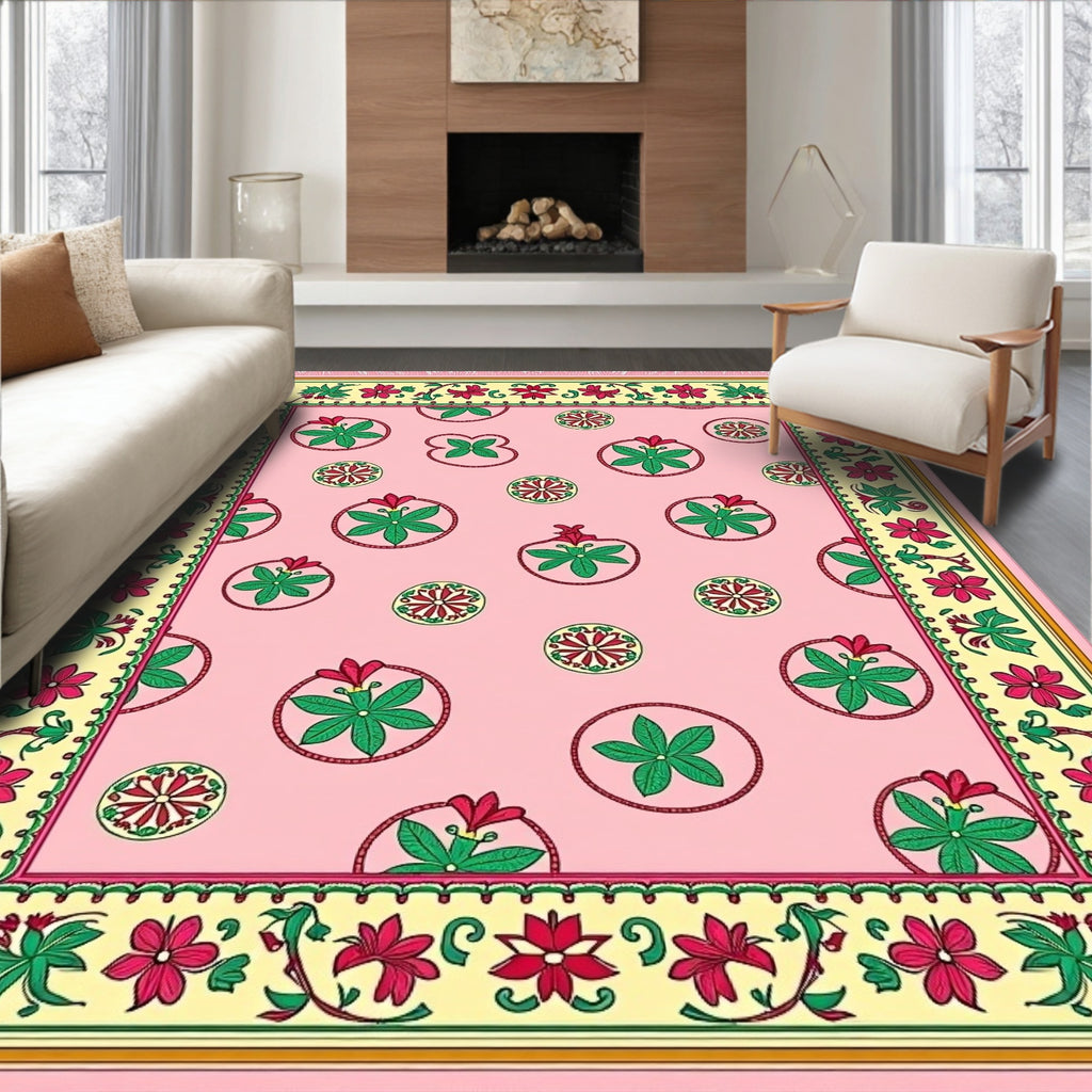 Pink Floral Medallion Scatter Rug