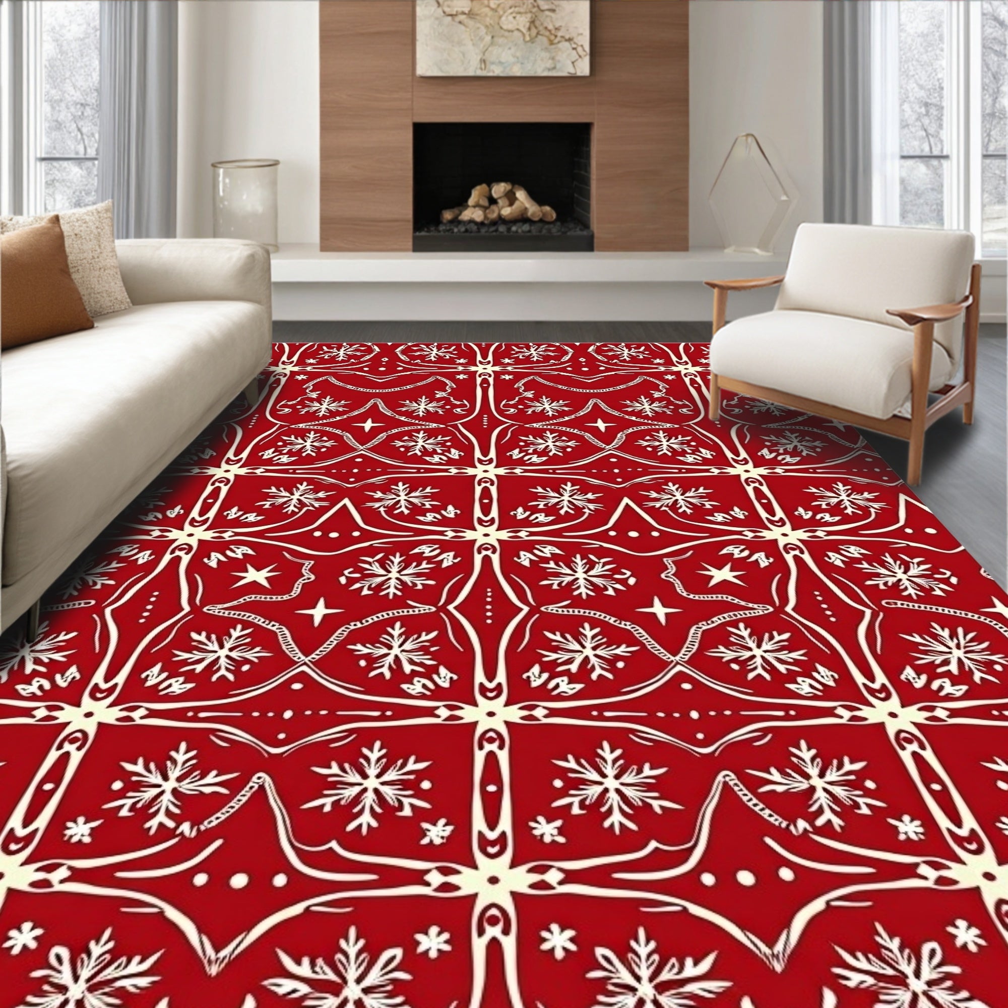 Crimson Snowflake Vintage Decorative Medallion Rug