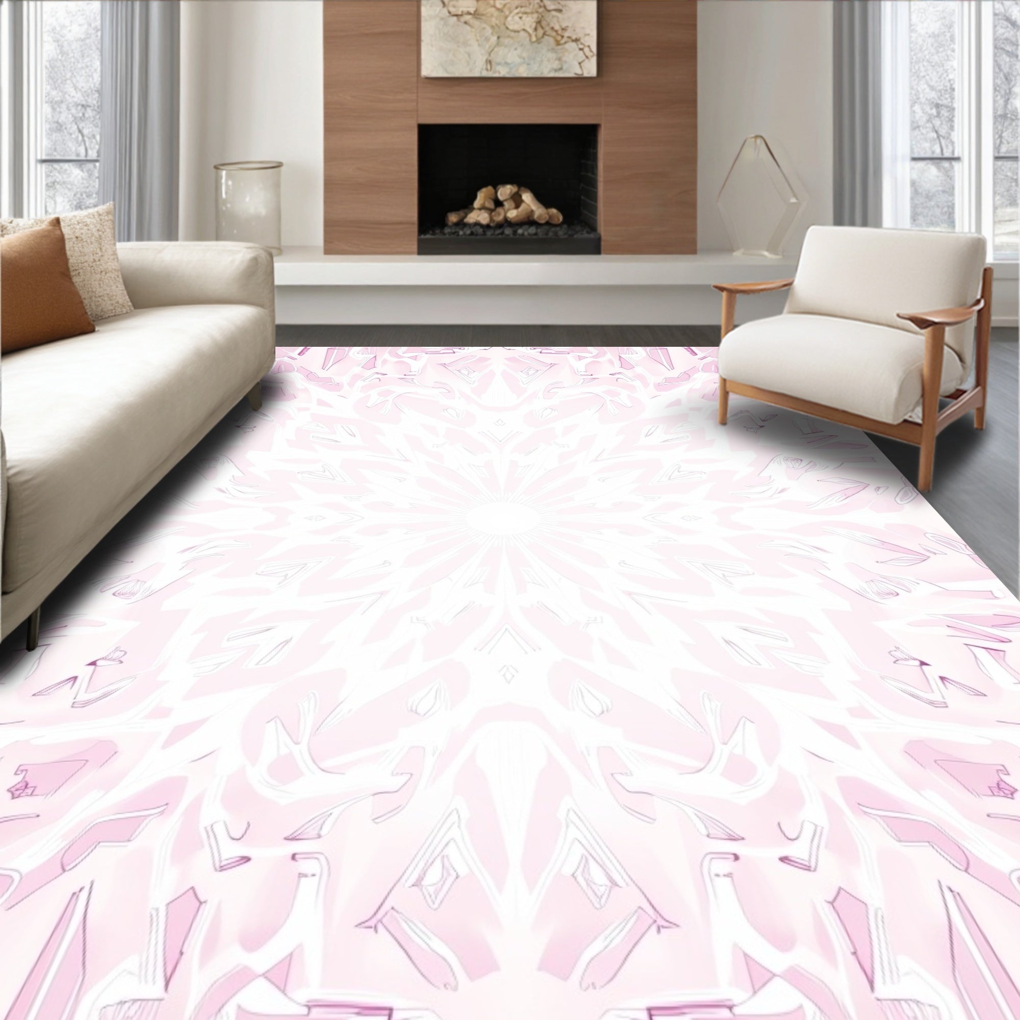 Soft Rose Mandala Bloom Rug