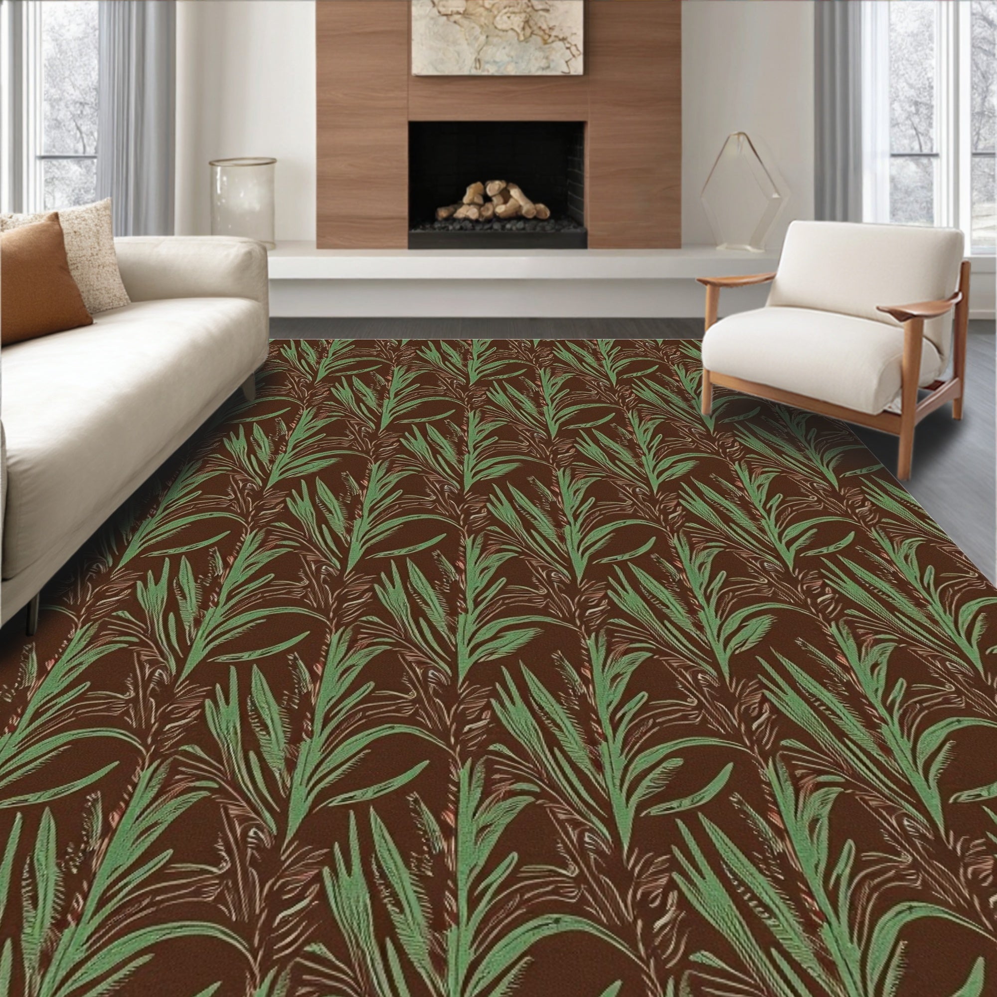 Brown Green Leafy Vine Repeats Rug