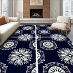 Navy White Radial Sunburst Medallion Rug