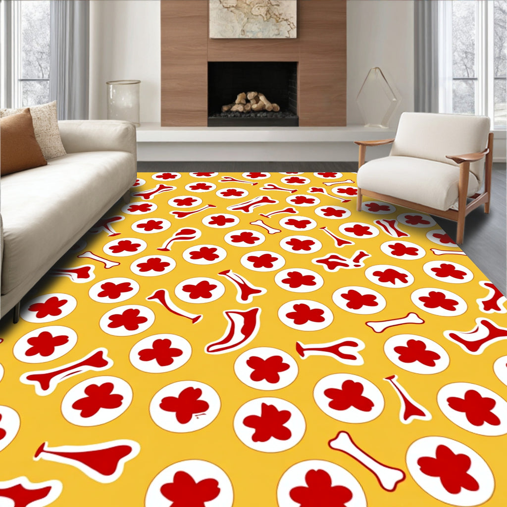 Red Bone Flower Scatter Rug