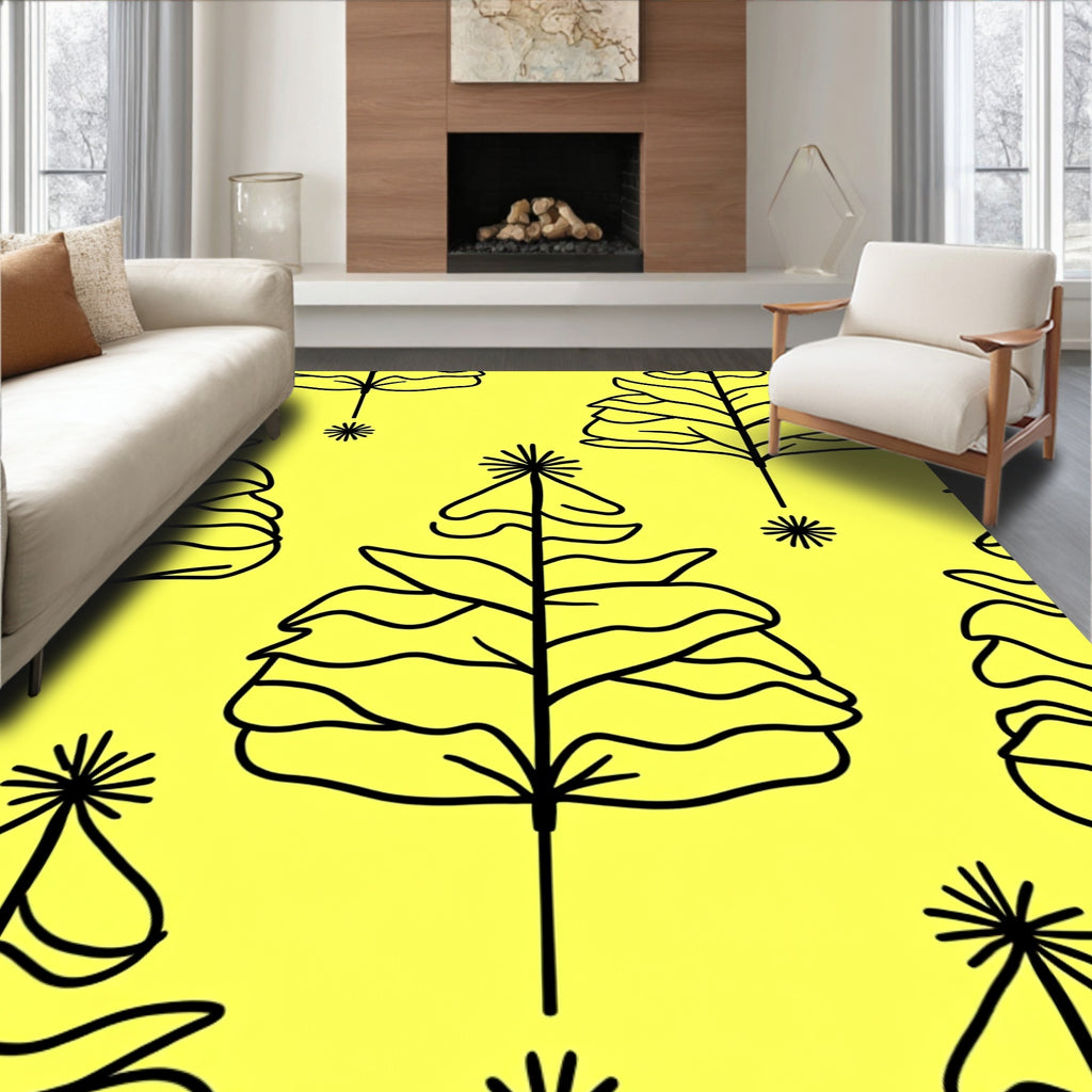 Minimalist Yellow Outline Trees Rug