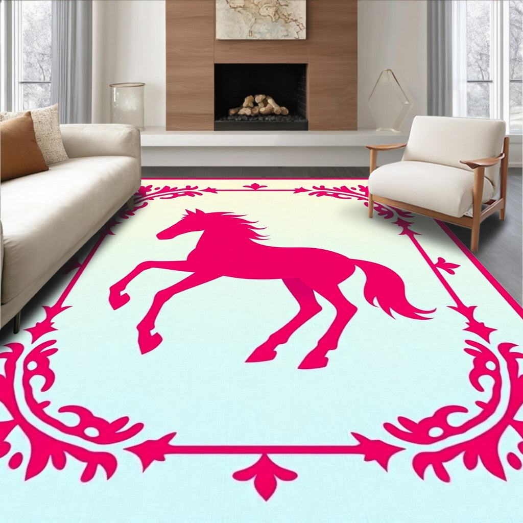 Vibrant Magenta Horse Framed Botanical Rug