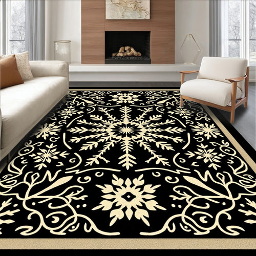 Black and Gold Snowflake Medallion Rug