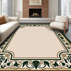 Classic Green Gold Leaf Scroll Border Rug