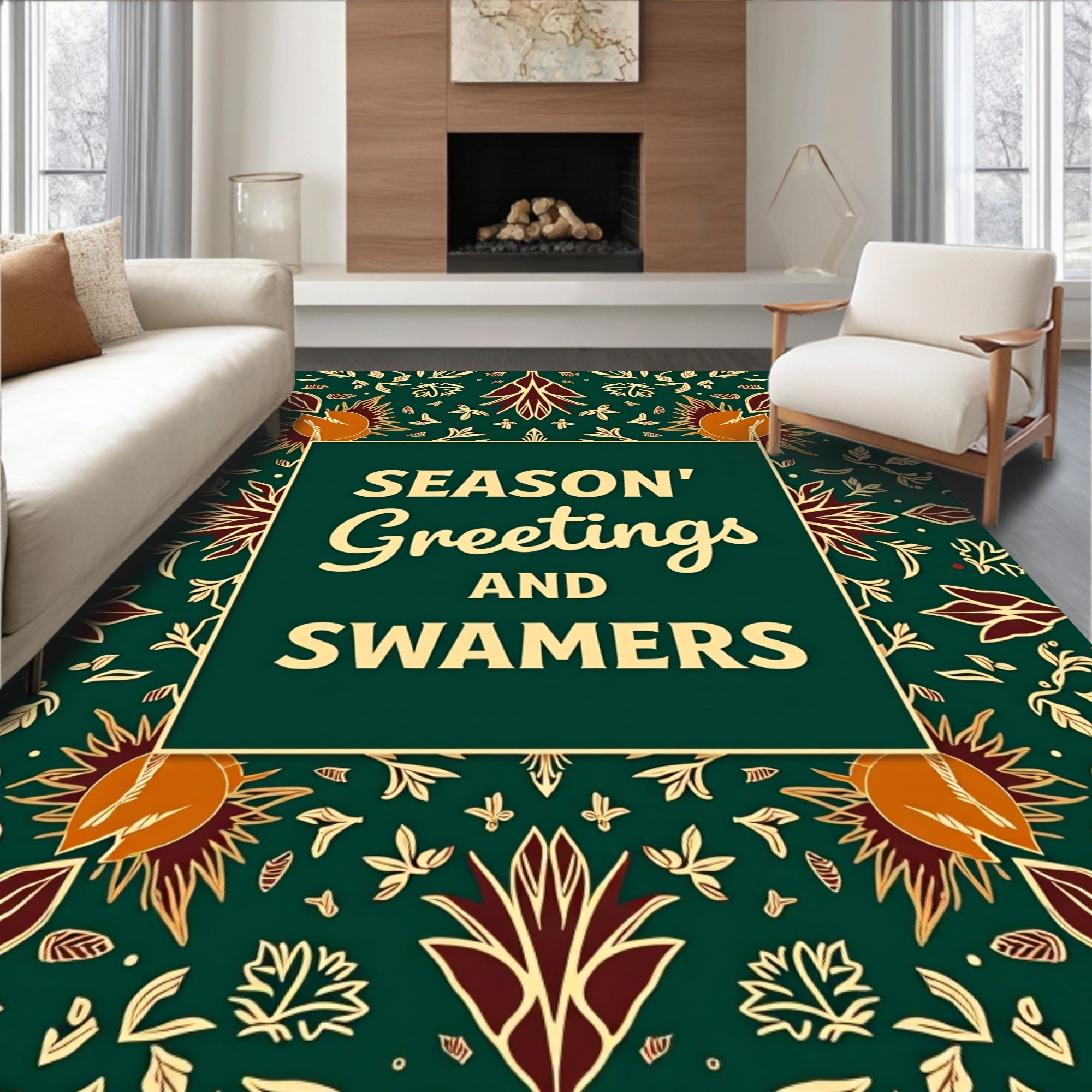 Emerald Red Gold Floral Medallion Rug