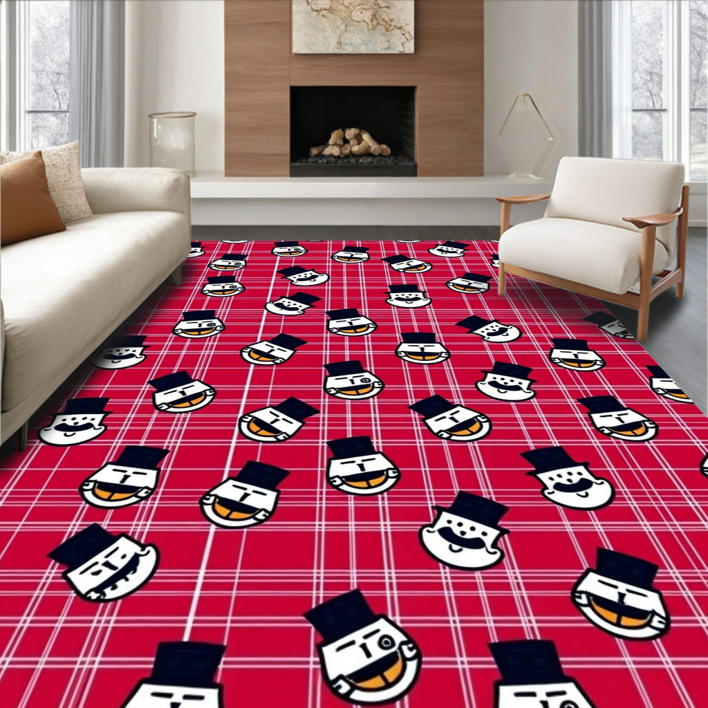 Red Plaid Cartoon Faces Rug