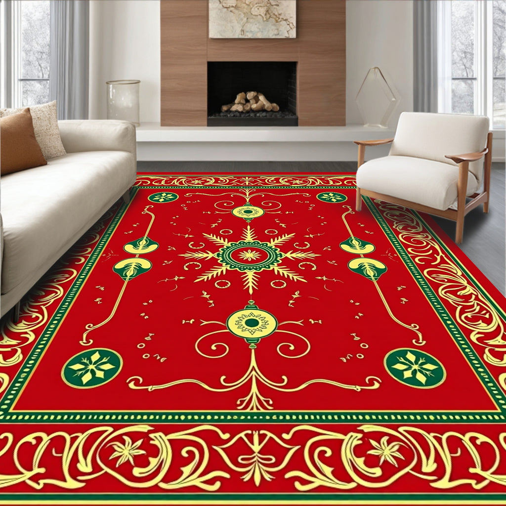 Red Green Gold Ornate Medallion Rug