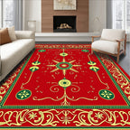 Red Green Gold Ornate Medallion Rug