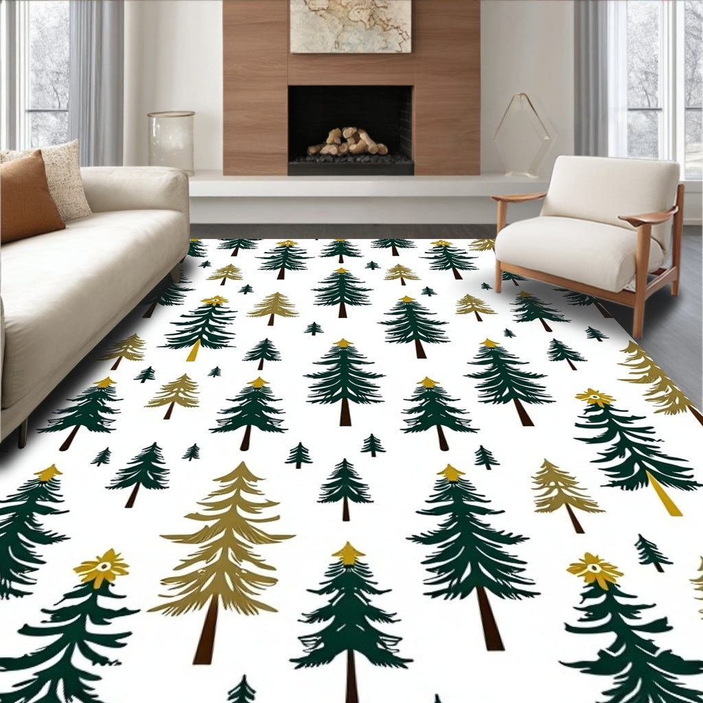 Forest Evergreen Trees Christmas Collection Rug