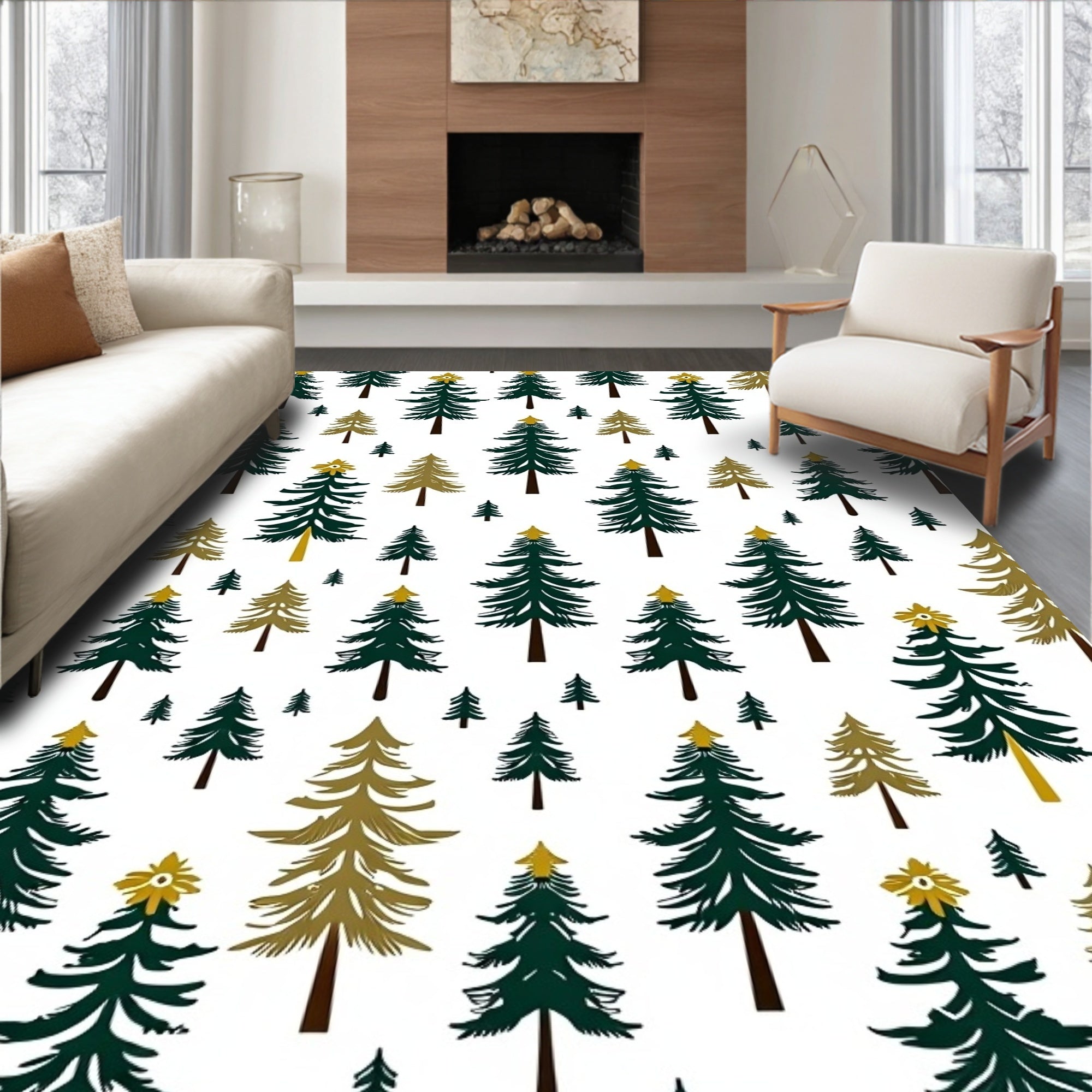 Forest Evergreen Trees Christmas Collection Rug