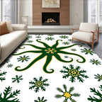 Winter Snowflakes Green Yellow Accents Rug