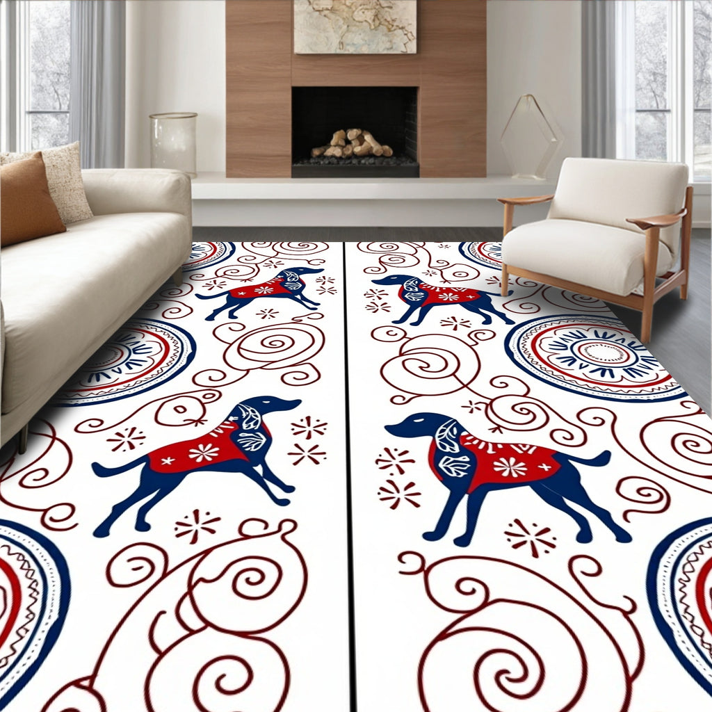 Folk Art Blue Dog Red Medallion Rug