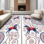 Folk Art Blue Dog Red Medallion Rug