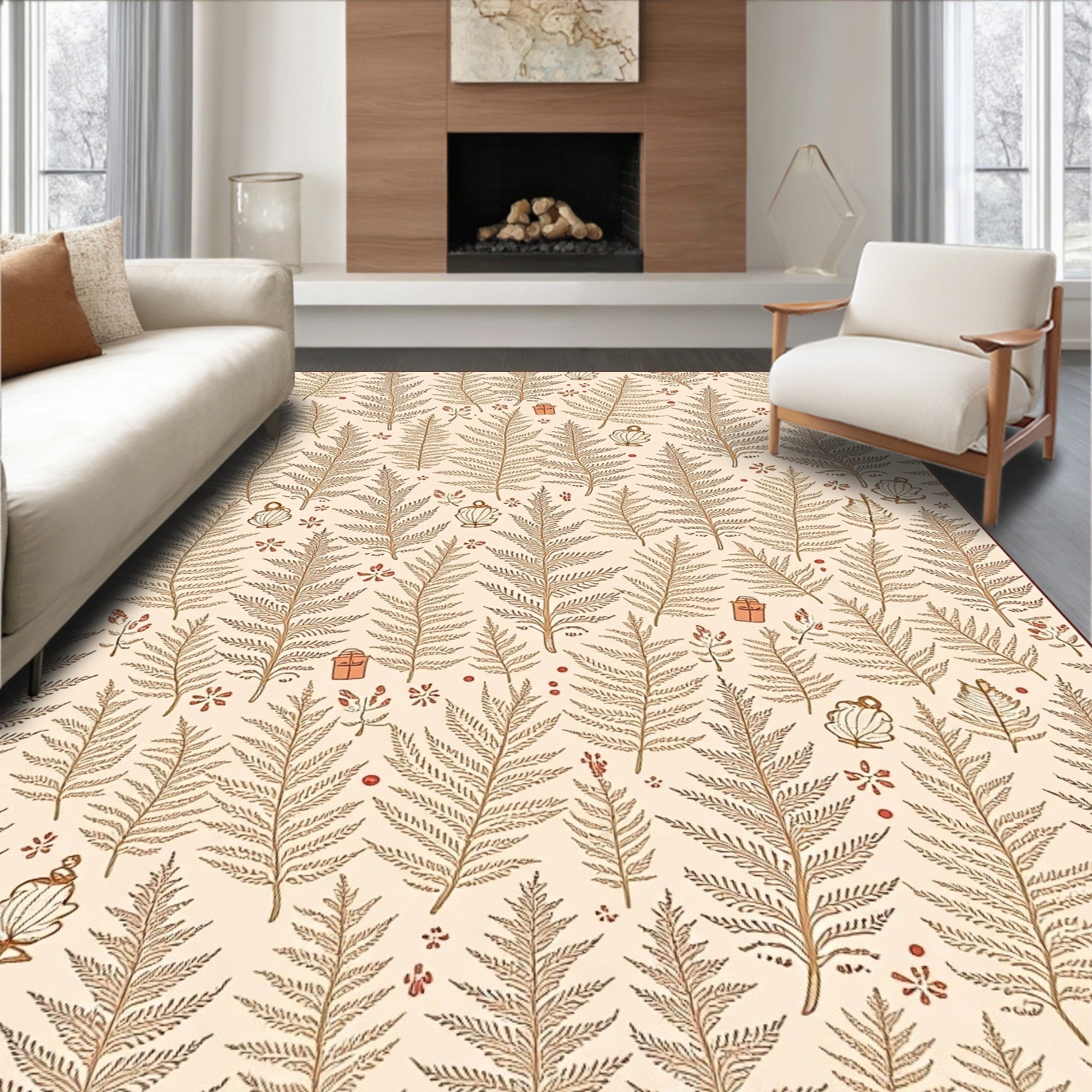Earthy Tan Fern Botanical Repeat Rug
