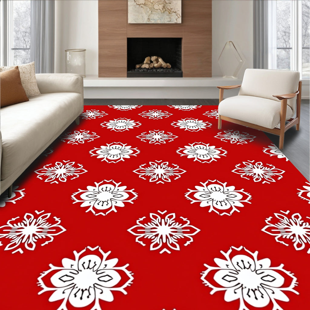 Red White Floral Medallion Repeat Rug