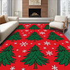 Festive Red Fir Tree Snowflake Repeating Rug