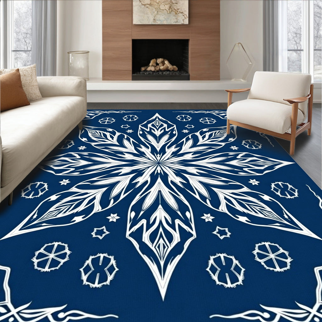 Deep Blue Intricate Floral Burst Rug