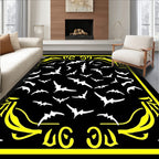 Black Yellow White Bat Swarm Rug