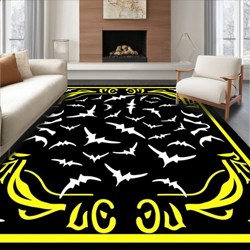 Black Yellow White Bat Swarm Rug