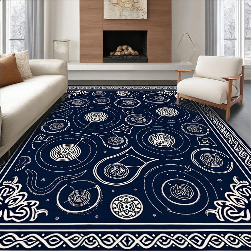 Navy White Celestial Orb Medallion Rug