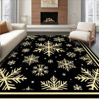 Golden Snowflake Black Winter Charm Rug