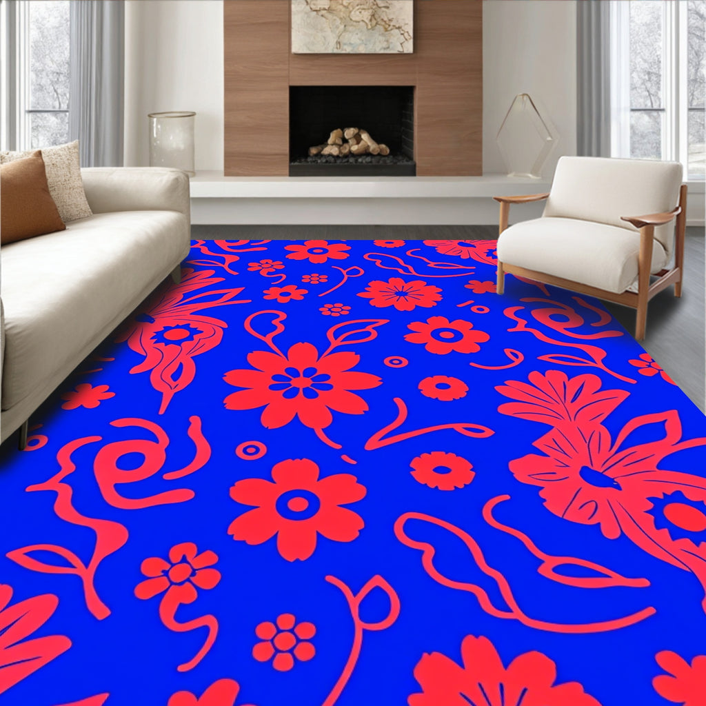 Vibrant Crimson Flower Fields Rug