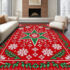 Holiday Red Snowflakes Star Wreath Rug