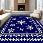 Navy White Snowflake Border Rug