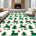 Festive Green Reindeer Christmas Trees Rug