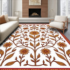 Golden Sunburst Floral Lattice Border Rug