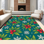 Festive Teal Berry Snowflake Cluster Rug