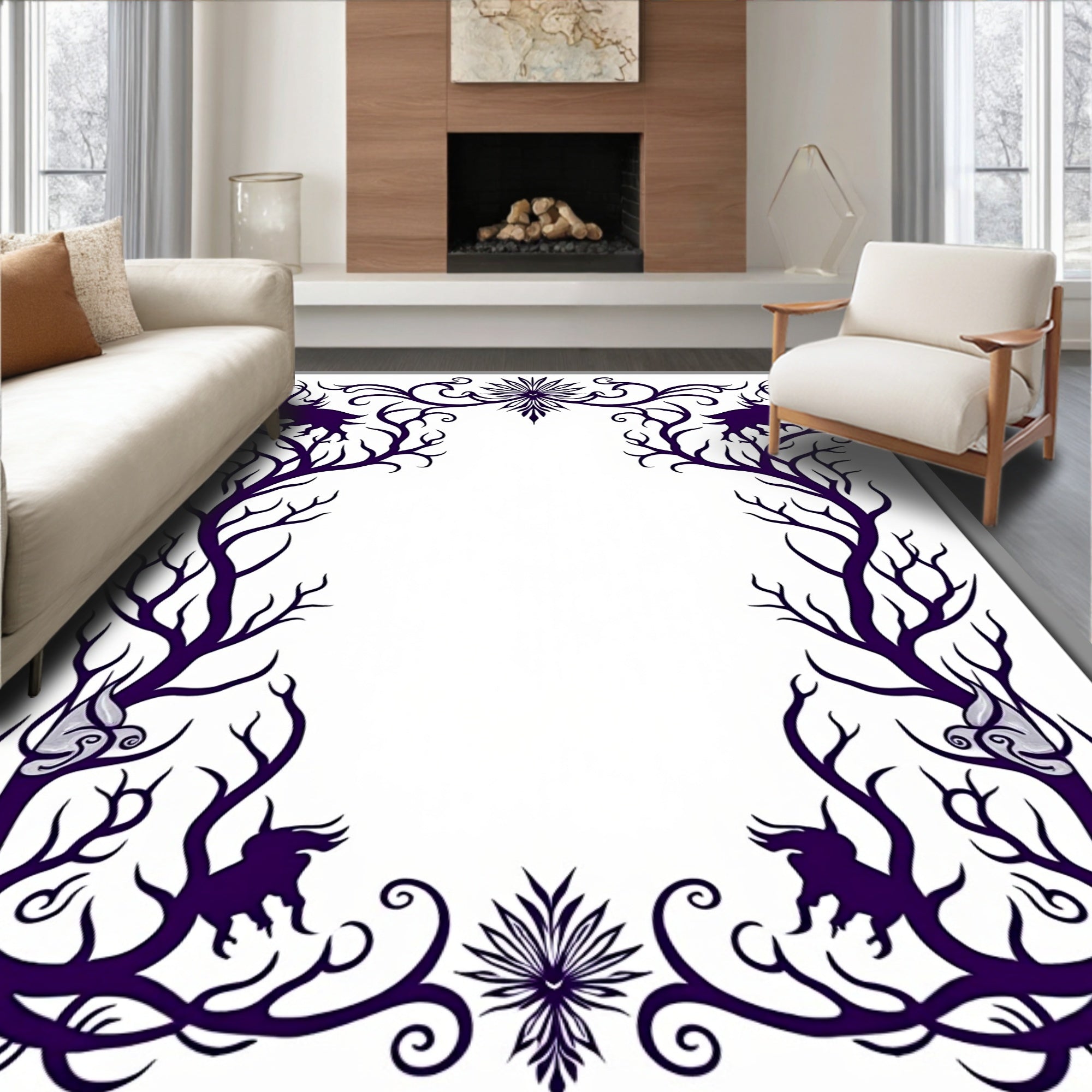 Dark Purple Gothic Forest Creatures Rug