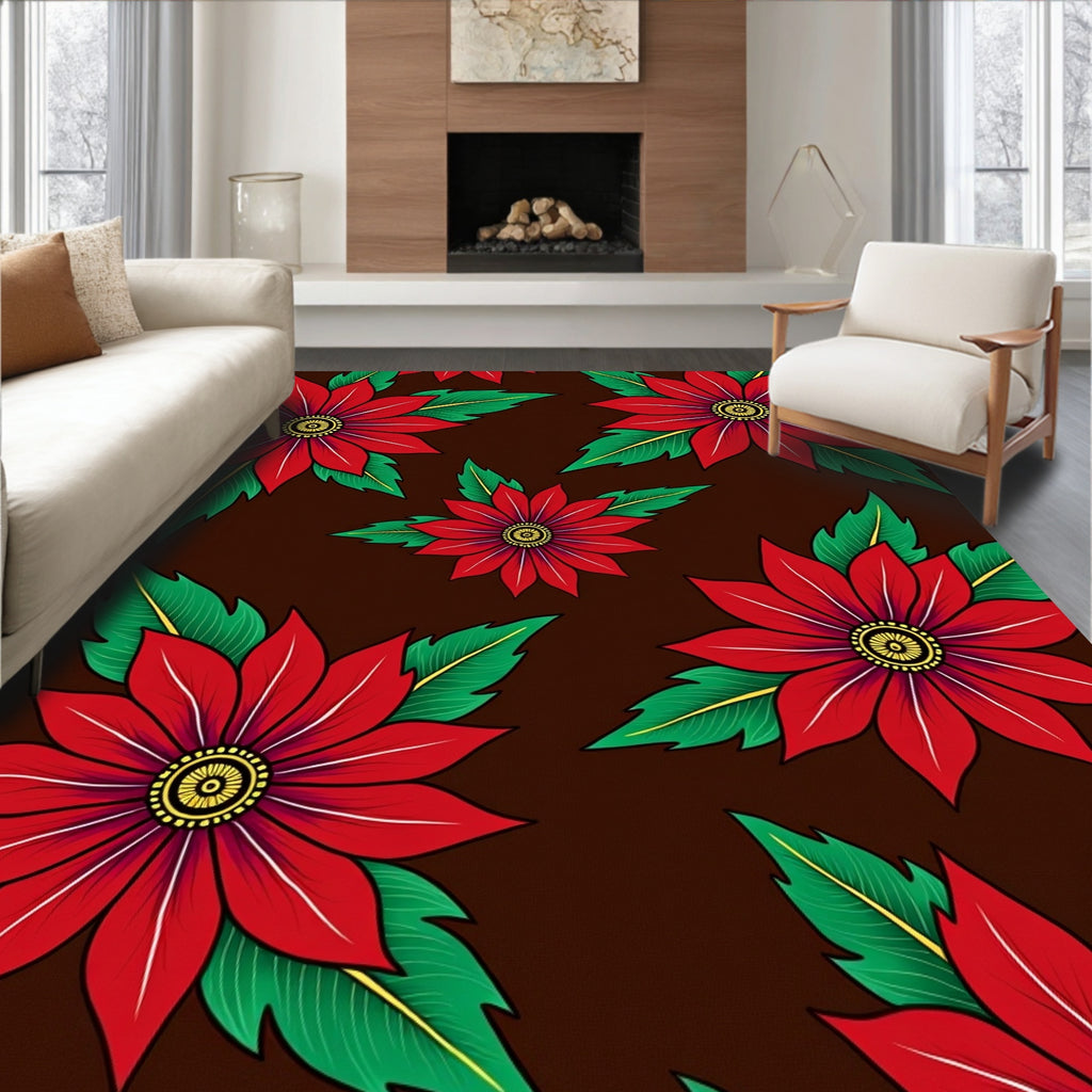 Vibrant Red Poinsettia Garden Rug