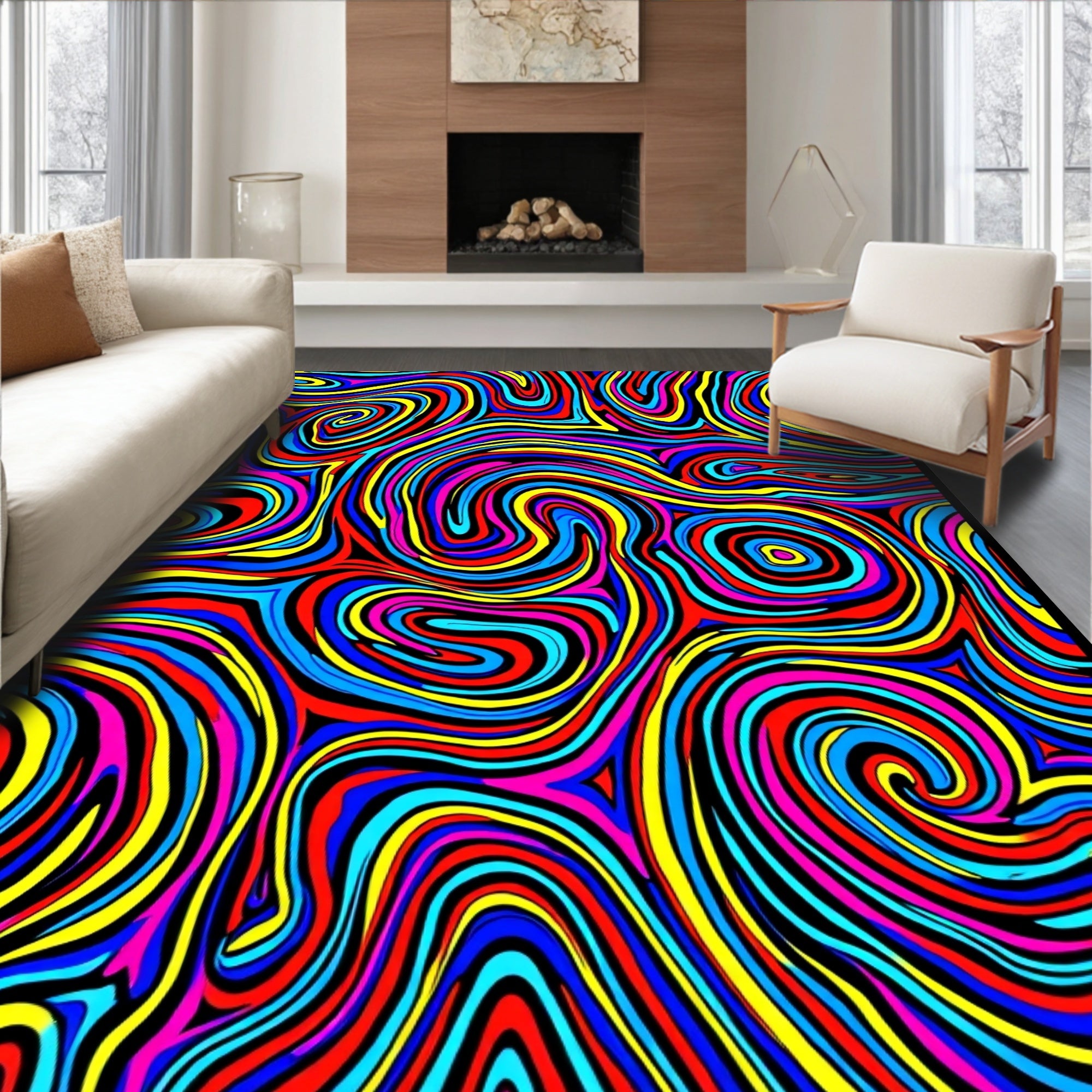 Psychedelic Swirl Colorful Wave Rug