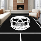 Striking White Skull Black Geometric Rug