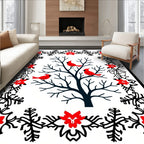 Winter Cardinals Tree Red Snowflakes Rug